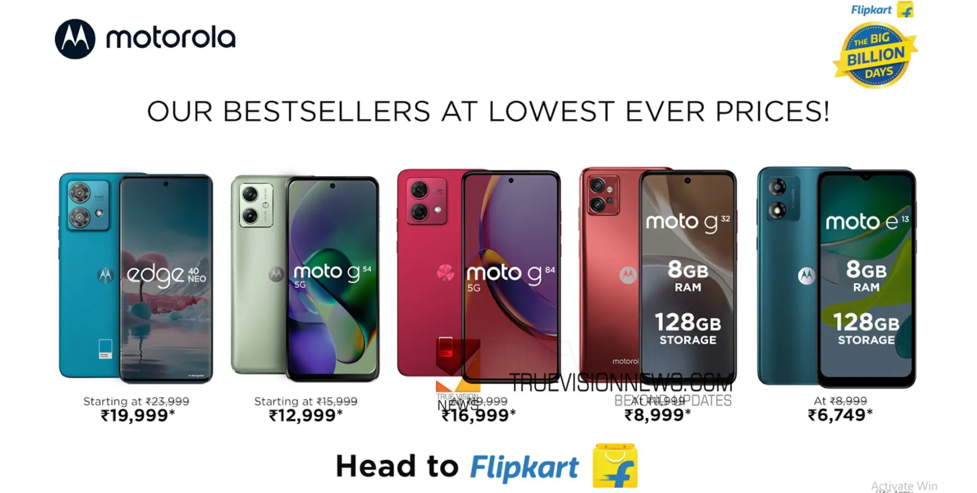 #Flipkart |  മോട്ടോറോള സ്മാർട്ട്‌ഫോണുകൾക്ക് വിലക്കുറവുമായി ഫ്ലിപ്പ്കാർട്ട് ബിഗ് ബില്യൺ ഡേയ്‌സ് 